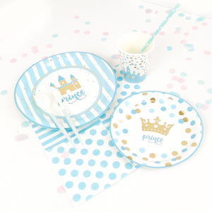 Decoraciones para Fiesta de Cumpleaños de Príncipe DAMAI, Platos, Servilletas y Vasos Desechables, Azul Dorado, Castillo, Corona, Vajilla para Fiesta de Princesa - Product Image 2