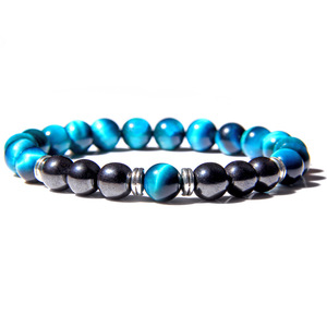 Pulsera de cuentas de hematita con ojos de tigre verde azul para <span class=keywords><strong>hombre</strong></span> y mujer, brazalete de cuentas de vidrio turquesa elástico, <span class=keywords><strong>2022</strong></span> - Product Image 1