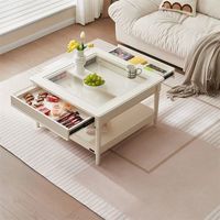 Table basse carrée moderne nordique finition blanche durable avec dessus en verre et tiroir de rangement salon centre décor à la maison ensemble