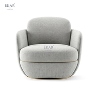 Fauteuil pivotant BLOOM |   Fauteuil d'appoint rond en bouclette avec base dorée |   EKAR FURNITURE