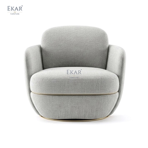 Fauteuil pivotant <span class=keywords><strong>BLOOM</strong></span> |   Fauteuil d'appoint rond en bouclette avec base dorée |   EKAR FURNITURE - Product Image 1