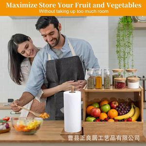 Wooden <b>Kitchen</b> Storage Rack With <b>Paper</b> Towel Holder And Spice Shelf For Vegetables Onions Potatoes Multifunctional Countertop - Product Image 2