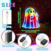 Enseigne néon amusante pour propriétaires de magasins d'Halloween Neonawall, motif fantôme, lumière LED USB à intensité variable, attrayante pour la décoration murale de bars effrayants et vitrines de magasins