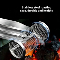 Panier de cuisson roulant en acier inoxydable pour barbecue, tube grillagé cylindrique avec poignée en bois, personnalisé, haute qualité, facile à nettoyer, 2 tailles