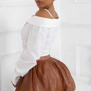 Fabricants de vêtements – Nouveauté mode printemps-automne – Blouse décontractée blanche à manches longues et épaules dénudées avec boutons pour femme - Product Image 2