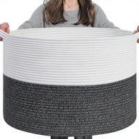 Panier à linge pour enfants de forme ronde tissé en corde de coton durable Panier à vêtements de style classique avec poignée en tissu