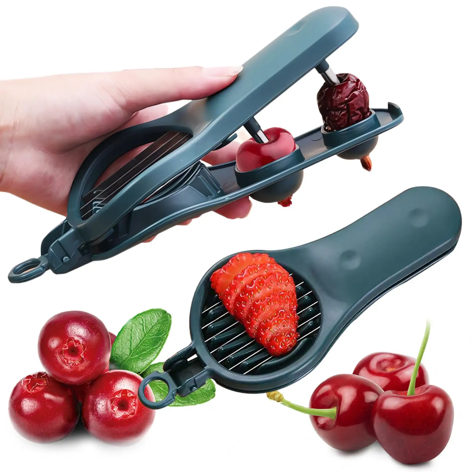 Bester Verkauf Creative Cherry Pitter Seed Remover Obst 2-in-1 Cherry Pitter Slicer