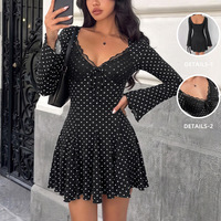 Robes pour femmes en gros : Robe sexy à pois et dentelle, mini-robe vintage, robes élégantes pour femmes pour les soirées en club