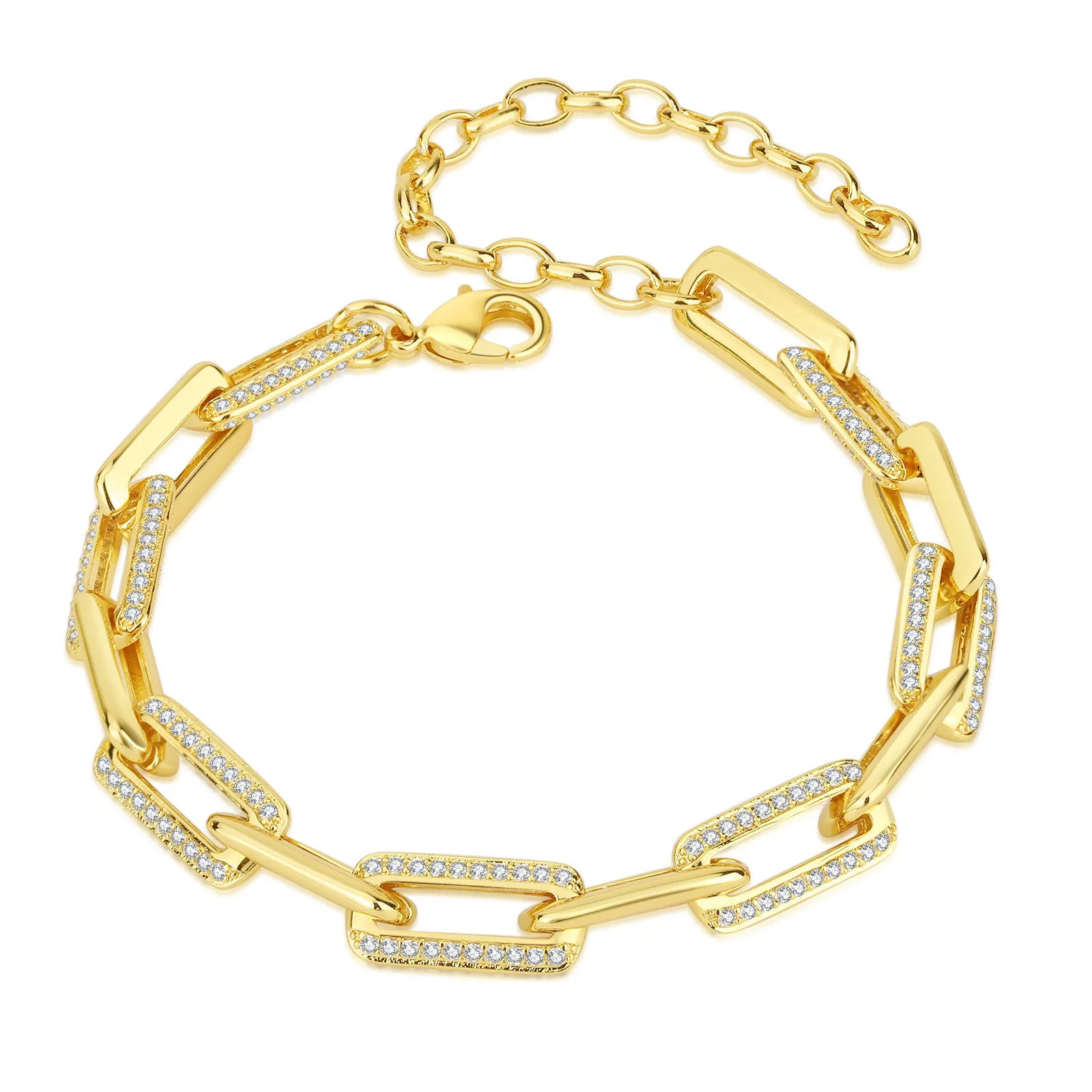 Luxury Fashion Geometric Bracelet Men And Women 18K Gold-plated Square Zircon Hip Hop Jewelry Fashion Jewelry Bracelet