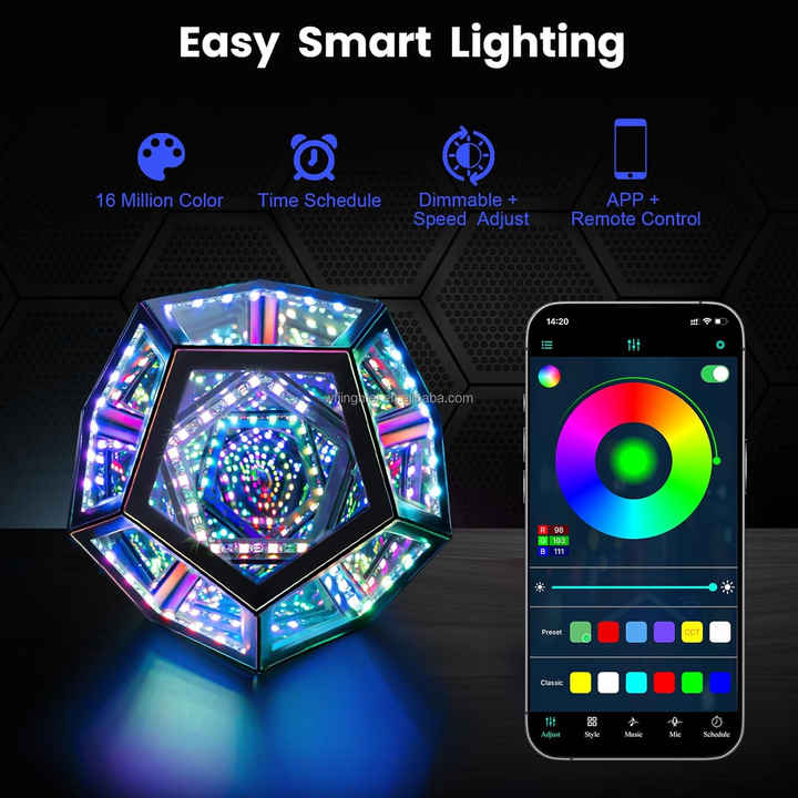 Infinity Mirror Light - Dodecahedron RGB Art for Game Room