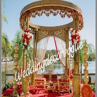 Mandap kayu Triveni trendi untuk pernikahan luar ruangan Mandap pernikahan gaya Vintage Mandap pernikahan Modern dengan tema taman