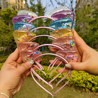 Serre-tête oreilles de chat mignon pour enfants, couronne de sable mouvant, nœud en paillettes, diadème de princesse pour filles