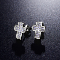Boucles d'oreilles clous en forme de croix avec dos à vis, en Moissanite VVS, testées positivement au testeur de diamant, certifiées GRA, style Hip-hop, bijoux vintage, plaqué or 14 carats, pour cadeau