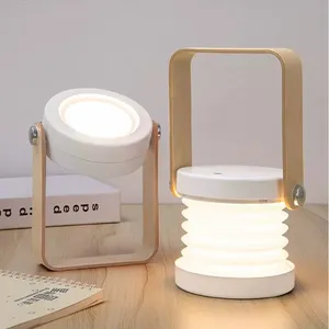 3 modos de luz Mango de madera Luces de noche plegables Lámpara de mesa telescópica LED recargable