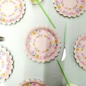 DAMAI Flower <b>Disposable</b> Dinnerware Plates Party <b>Tableware</b> Kids Birthday Pink Tea Party Supplies Flower Shaped Paper Plates Cups - Product Image 2