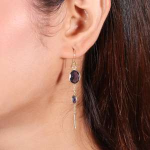 Top Quality Premium Natural Iolite Gemstone 925 Sterling Silver Gold Plated Earrings <b>Handmade</b> <b>Jewelry</b> Manufacturer - Product Image 3