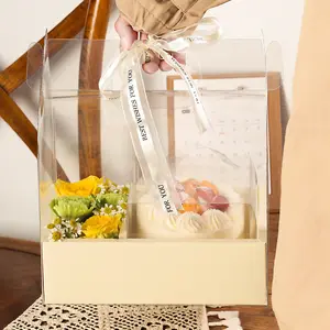 Sevgililer günü lüks temizle şeffaf kek kutusu Pvc çiçek kutusu doğum günü partisi saplı hediye kutusu