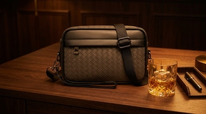 Bolso <span class=keywords><strong>Bandolera</strong></span> Multifuncional de Cuero Tejido Negro, Bolso de Hombro de Moda para <span class=keywords><strong>Hombre</strong></span>, Bolso Mensajero de Cuero PU con Logotipo Personalizado para <span class=keywords><strong>Hombre</strong></span> - Product Image 3