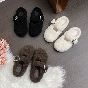 Pantoufles confortables <span class=keywords><strong>en</strong></span> fourrure pelucheuse pour femmes, mules <span class=keywords><strong>d</strong></span>'hiver chaudes <span class=keywords><strong>en</strong></span> fourrure Teddy avec boucle réglable pour l'intérieur et l'extérieur - Product Image 4