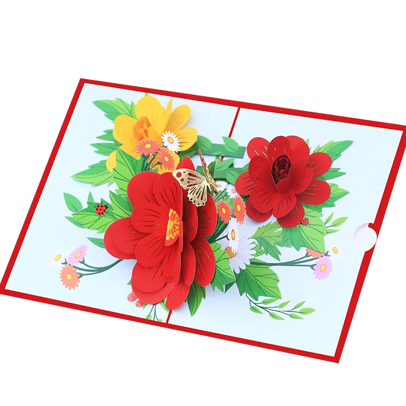 Usine En Gros Creative Floral Cadeau Carte Postale Pop Up Fleurs De Noël Cartes De Visite Personnalisé 3D Pop-up Cartes De Voeux