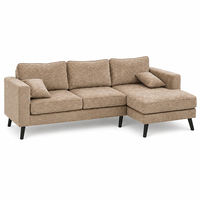 Canapé d'angle moderne trois places en forme de L avec chaise longue, revêtement texturé haut de gamme, pieds noirs fins pour hôtels, villas et salons