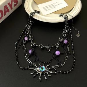Collier ras du cou pour femme, style œil de démon sombre et cool, avec pampille et nœud - Product Image 4