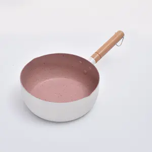 Revêtement antiadhésif multifonctionnel 18cm 20cm 22cm Poêle à neige pour réchauffer les aliments Poêle à sauce Petite poêle à frire avec manche en bois