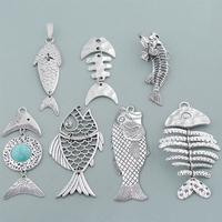 Pendentif en alliage en forme d'arête de poisson de grande taille, couleur rétro, pour collier DIY, accessoire de bijouterie, vêtements