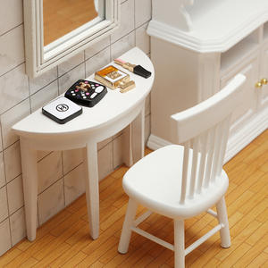 Mini Mesa semicircular de entrada de madera, bolsillo rojo vino, 12 puntos, casa de muñecas DIY de juguete, modelo de juego de comida, accesorios, Mini entrada - Product Image 3