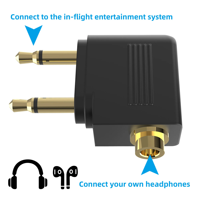 Adaptateur audio 3,5 mm mono double mâle vers jack femelle stéréo pour casque d'écoute de voyage en avion