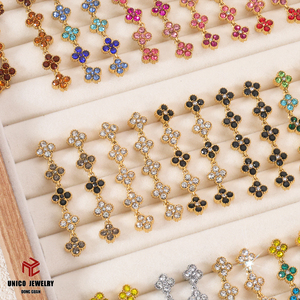 Boucles <span class=keywords><strong>d</strong></span>'oreilles trèfle en cristal multicolore de luxe léger, en acier inoxydable plaqué <span class=keywords><strong>or</strong></span> 18 carats PVD, boucles <span class=keywords><strong>d</strong></span>'oreilles tennis arc-en-ciel, bijoux pour femmes - Product Image 6