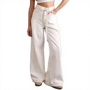 Jeans de Mezclilla Blanca Lavada de Cintura Alta y Pierna Ancha para Mujer, Estilo Vintage, Holgados, Rectos, de Algodón, Ropa Urbana, con Logotipo Personalizado - Product Image 3