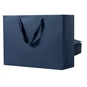 Dapat digunakan kembali tugas berat biru laut Logo kustom ramah lingkungan kertas belanja tas hadiah dengan pegangan