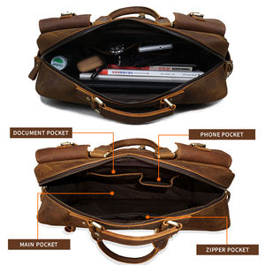 Maletín de Negocios Vintage Impermeable de Cuero Genuino con Múltiples Bolsillos, Bolso de Cuero para Abogados, Bolsos de Mano para Exteriores - Product Image 5