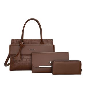 Ensemble de sacs à main 3 pièces en PU gaufré croco pour femme, idéal pour le travail, avec pochette à rabat, portefeuille zippé et bandoulière amovible - Product Image 5
