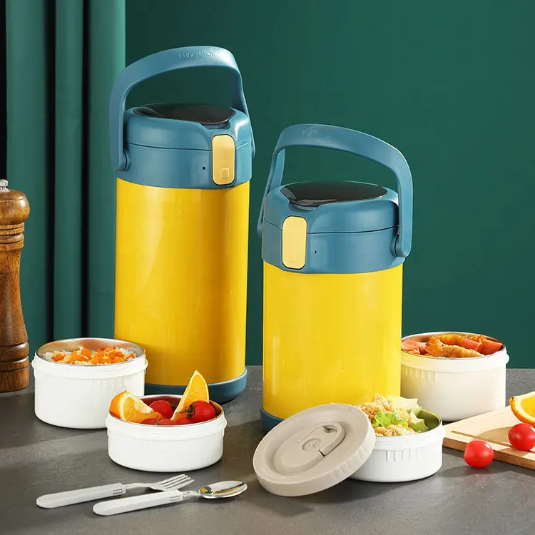 Nieuwe Aankomst Grote Capaciteit 3/4 Tier Lunchbox Tiffin Carrier Vacuüm 304 Roestvrijstalen Thermische Lunchbox Met Bestek