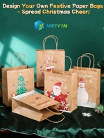 Sac à provisions en papier kraft personnalisé pour Noël Emballage artisanal de cadeaux Sacs à poignée torsadée en papier avec logo pour le festival de Noël