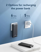 Cargador de viaje portátil Paquete de batería Cargador de pared de enchufe de CA plegable y cable incorporado Banco de energía 2 en 1 10000mAh