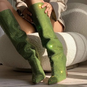 Large Size Crystal Rhinestone Comfortable Tube Stilettos Knee High Women's <b>Boots</b> - Product Image 1