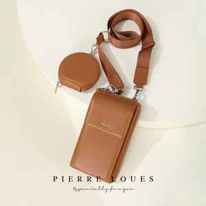 Portefeuille long Pierre Loues en cuir marron, porte-cartes multiples, fermeture à glissière, usage quotidien - Product Image 2