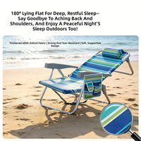 Chaise longue de plage pliable légère à dossier inclinable à 180° avec poche latérale de rangement pour vacances à la plage et au bord de la mer