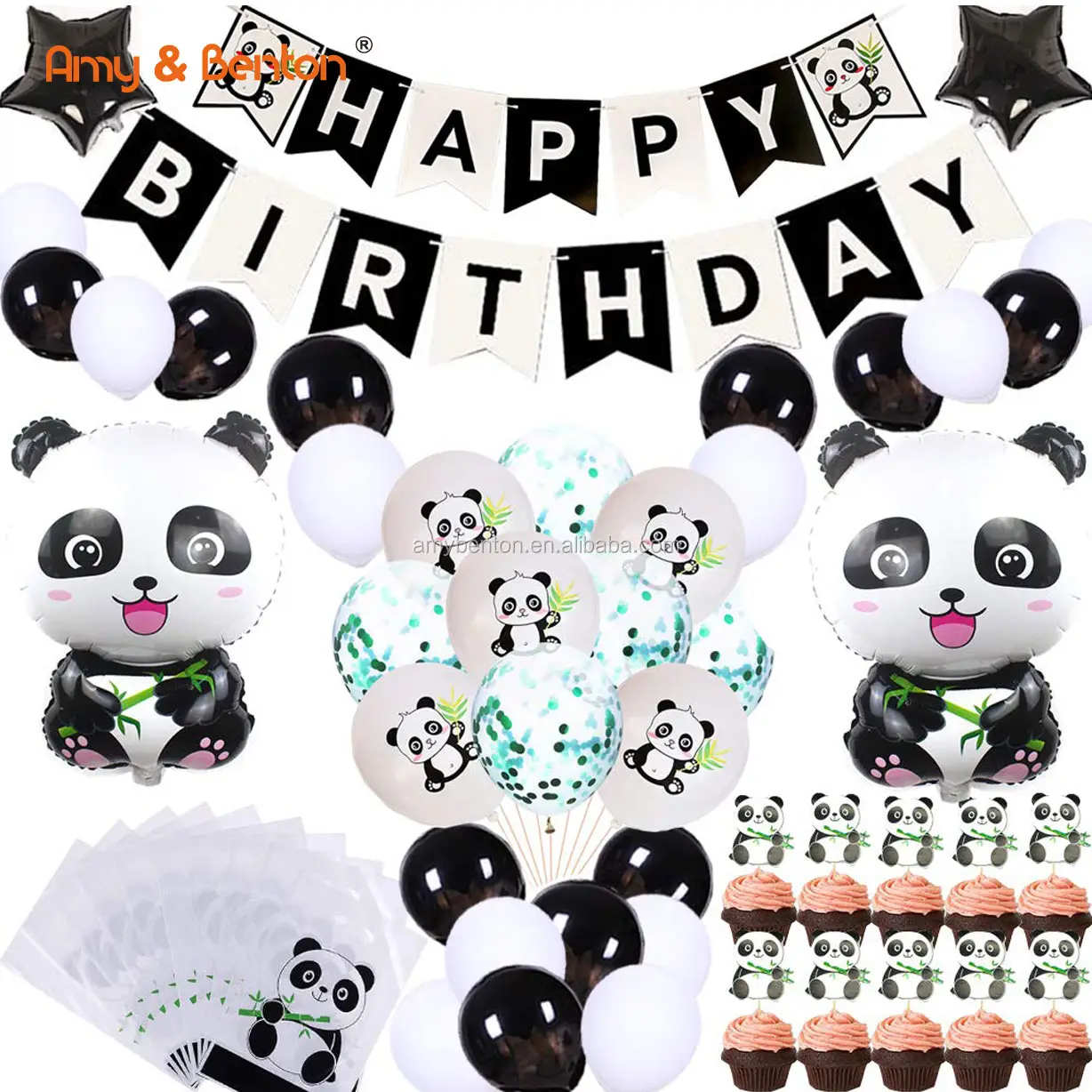 Suministros de fiesta de Panda, artículos para niños, decoraciones para fiesta de feliz cumpleaños, conjunto de panda, favores de fiesta para venta al por mayor