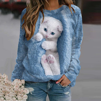 Usine En Gros 3D Impression Numérique Animaux Chats Lâches Style Occidental Hoodies Logo Décoration Femmes À Manches Longues À Capuche