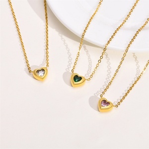 Collier avec pendentif en forme de cœur personnalisé en acier inoxydable, bijoux tendance, zircon CZ - Product Image 2