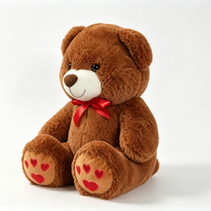 Customized Brown teddy bear plush, <b>Red</b> <b>bow</b> teddy bear, Heart paw teddy bear - Product Image 4