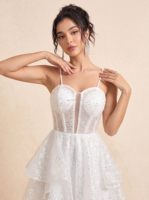 Robe de mariée personnalisée, robe de mariée grande taille, robe de mariée courte à sequins, robes magnifiques, robe de douche nuptiale, robe blanche