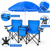 Ensemble de camping pliable tout-en-un avec table 2 en 1 et parasol, entièrement pliable dans un sac de transport, installation rapide pour pique-nique en plein air ou plage