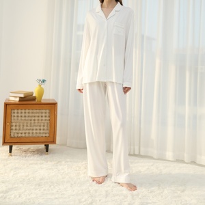 Modal Summer <strong>Thermal</strong> Long Sleeve Custom Cotton Bamboo <strong>Pyjamas</strong> with Piping Women's Loungewear Sets - Product Image 4
