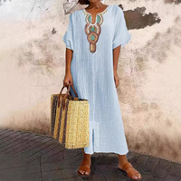 Nouvelle Robe Vintage Printemps Style Européen et Américain en Coton-Lin Brodé, Coupe Ample, Taille Large, Grand Stock Disponible, Tailles 8