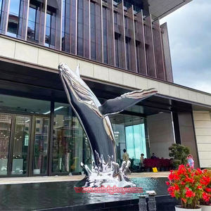 Jardín al aire libre Waterscape Adornos náuticos Escultura Plateado Estatuas de peces cetáceos de acero inoxidable - Product Image 6